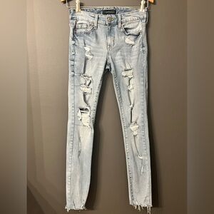 Light Blue Distressed Denim Jeans Aeropostale low rise jeggings